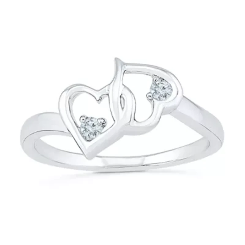 Womens Diamond Accent Natural Sterling Silver Heart Cocktail Ring