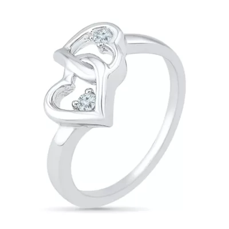 Womens Diamond Accent Natural Sterling Silver Heart Cocktail Ring