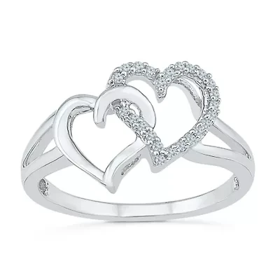 Womens 1/10 CT. T.W. Natural White Diamond Sterling Silver Heart Cocktail Ring