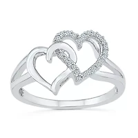 Womens 1/10 CT. T.W. Natural White Diamond Sterling Silver Heart Cocktail Ring