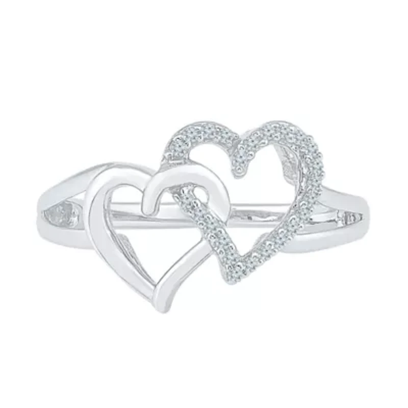 Womens 1/10 CT. T.W. Natural White Diamond Sterling Silver Heart Cocktail Ring
