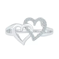 Womens 1/10 CT. T.W. Natural White Diamond Sterling Silver Heart Cocktail Ring