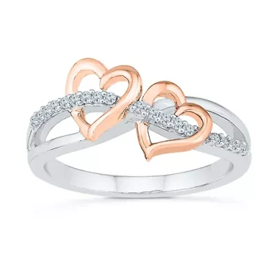 Womens 1/ CT. T.W. Natural White Diamond 10K Gold Over Silver Heart Cocktail Ring