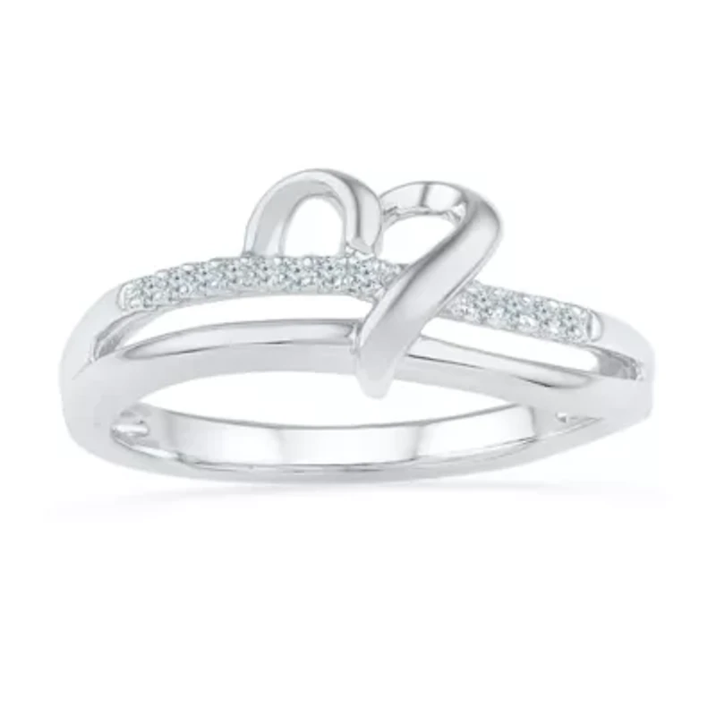 Womens Diamond Accent Natural White Sterling Silver Heart Cocktail Ring