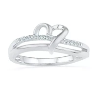Womens Diamond Accent Natural White Sterling Silver Heart Cocktail Ring