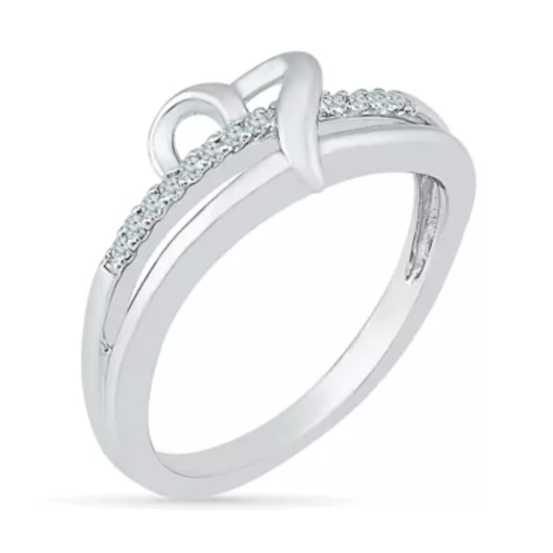 Womens Diamond Accent Natural White Sterling Silver Heart Cocktail Ring