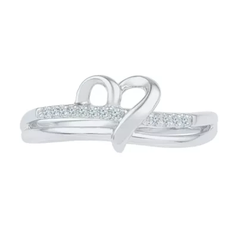 Womens Diamond Accent Natural White Sterling Silver Heart Cocktail Ring