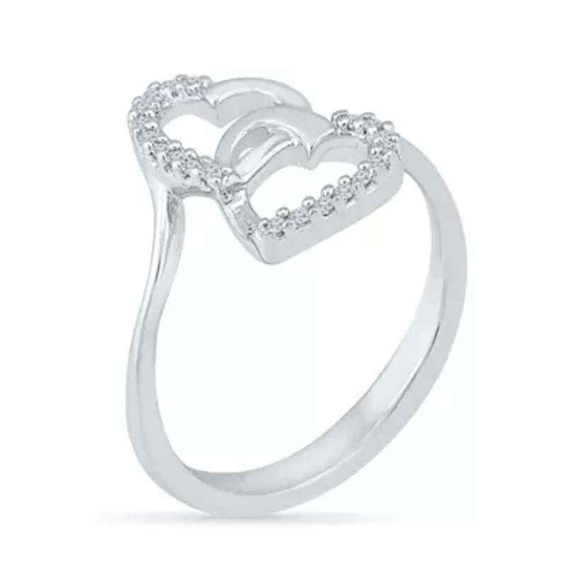 Womens Diamond Accent Natural White Sterling Silver Heart Cocktail Ring
