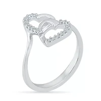 Womens Diamond Accent Natural White Sterling Silver Heart Cocktail Ring