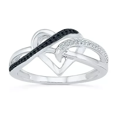 Womens 1/8 CT.T.W. Natural White and Color Enhanced Black Diamond Sterling SIlver Cocktail Ring
