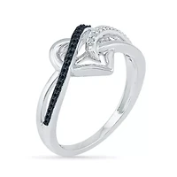 Womens 1/8 CT.T.W. Natural White and Color Enhanced Black Diamond Sterling SIlver Cocktail Ring