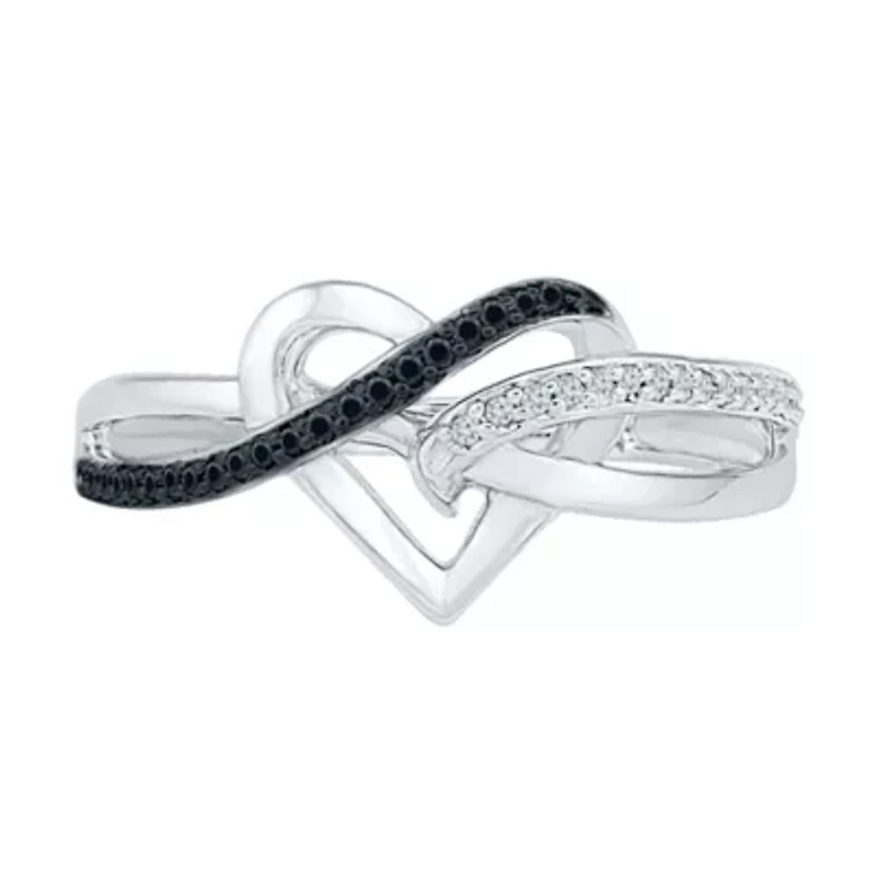 Womens 1/8 CT.T.W. Natural White and Color Enhanced Black Diamond Sterling SIlver Cocktail Ring