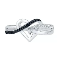 Womens 1/8 CT.T.W. Natural White and Color Enhanced Black Diamond Sterling SIlver Cocktail Ring