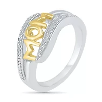"Mom" Womens Diamond Accent Natural White 10K Gold Over Silver Cocktail Ring