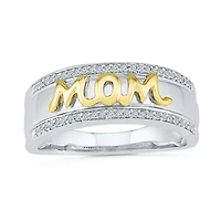 "Mom" Womens 2MM 1/6 CT. T.W. Natural White Diamond 10K Gold Over Silver Band