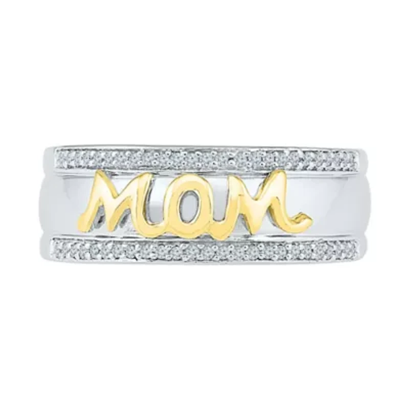 "Mom" Womens 2MM 1/6 CT. T.W. Natural White Diamond 10K Gold Over Silver Band