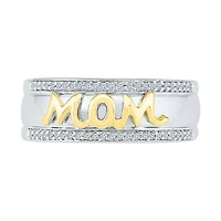 "Mom" Womens 2MM 1/6 CT. T.W. Natural White Diamond 10K Gold Over Silver Band