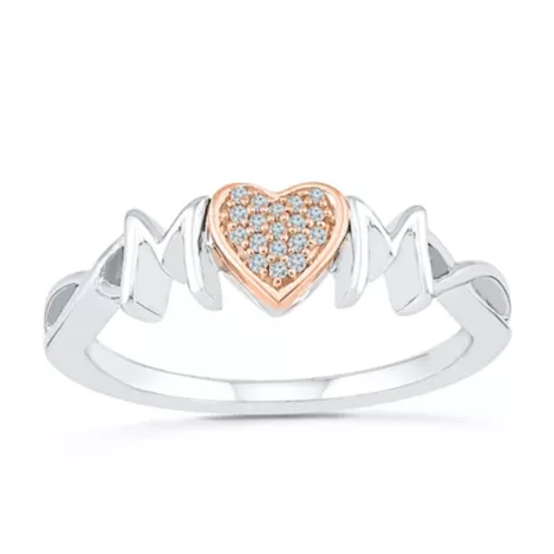 "Mom" Womens Diamond Accent Natural White 10K Gold Over Silver Cocktail Ring