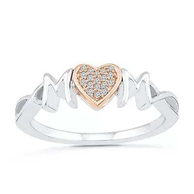 "Mom" Womens Diamond Accent Natural White 10K Gold Over Silver Cocktail Ring