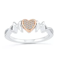 "Mom" Womens Diamond Accent Natural White 10K Gold Over Silver Cocktail Ring
