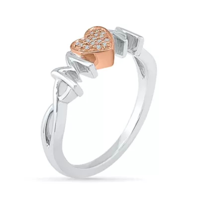 "Mom" Womens Diamond Accent Natural White 10K Gold Over Silver Cocktail Ring
