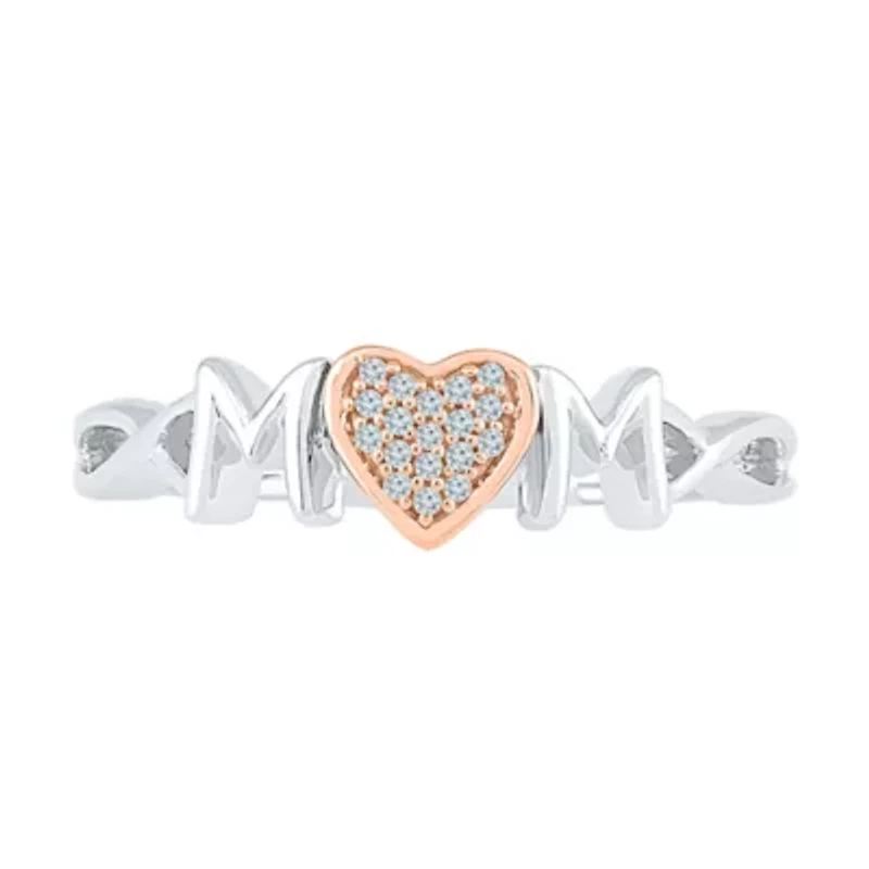 "Mom" Womens Diamond Accent Natural White 10K Gold Over Silver Cocktail Ring