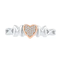 "Mom" Womens Diamond Accent Natural White 10K Gold Over Silver Cocktail Ring