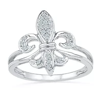 Womens 1/8 CT. T.W. Natural White Diamond Sterling Silver Fleur De Lis Cocktail Ring