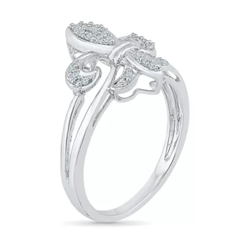 Womens 1/8 CT. T.W. Natural White Diamond Sterling Silver Fleur De Lis Cocktail Ring