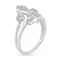Womens 1/8 CT. T.W. Natural White Diamond Sterling Silver Fleur De Lis Cocktail Ring