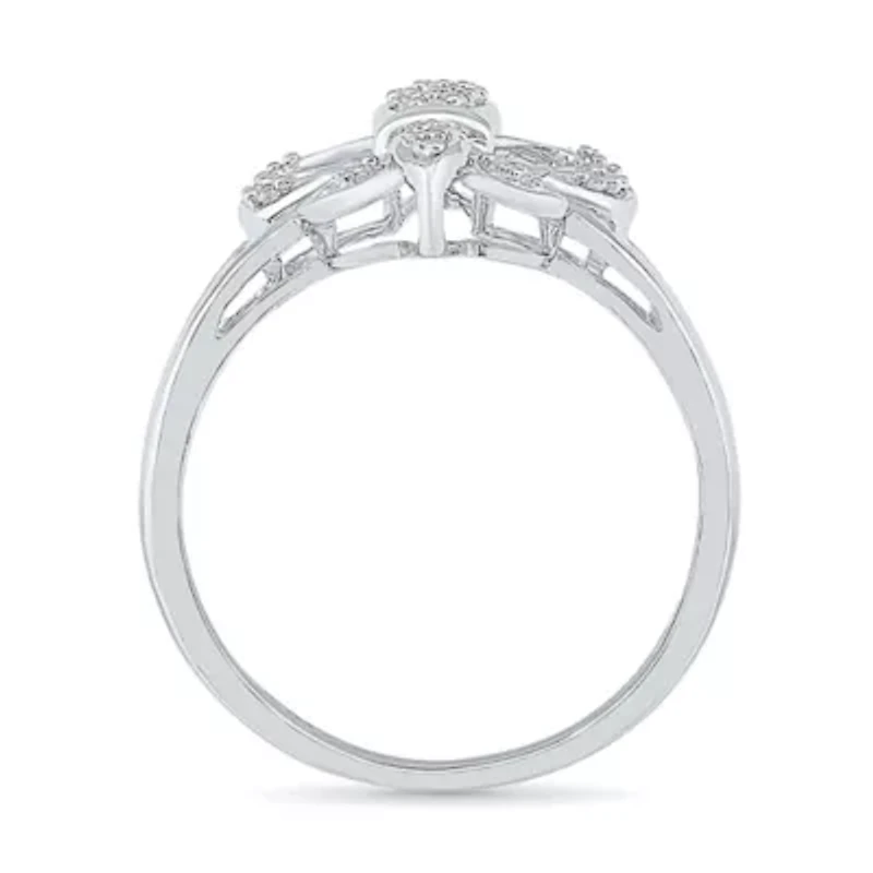 Womens 1/8 CT. T.W. Natural White Diamond Sterling Silver Fleur De Lis Cocktail Ring
