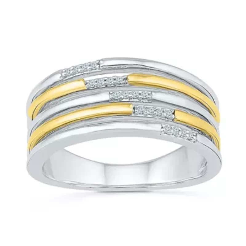 Womens 2MM Diamond Accent Natural White 10K Gold Over Silver Band