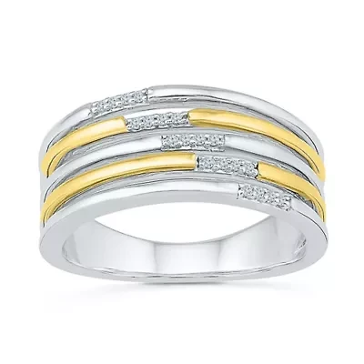 Womens 2MM Diamond Accent Natural White 10K Gold Over Silver Band