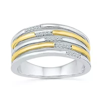 Womens 2MM Diamond Accent Natural White 10K Gold Over Silver Band