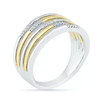 Womens 2MM Diamond Accent Natural White 10K Gold Over Silver Band