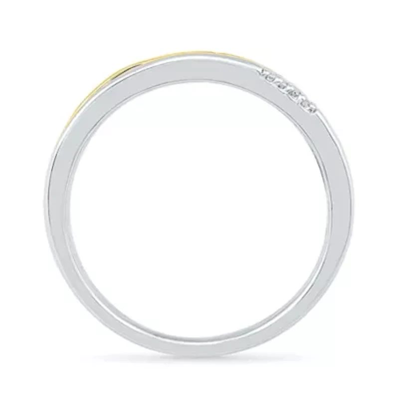 Womens 2MM Diamond Accent Natural White 10K Gold Over Silver Band