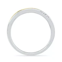 Womens 2MM Diamond Accent Natural White 10K Gold Over Silver Band