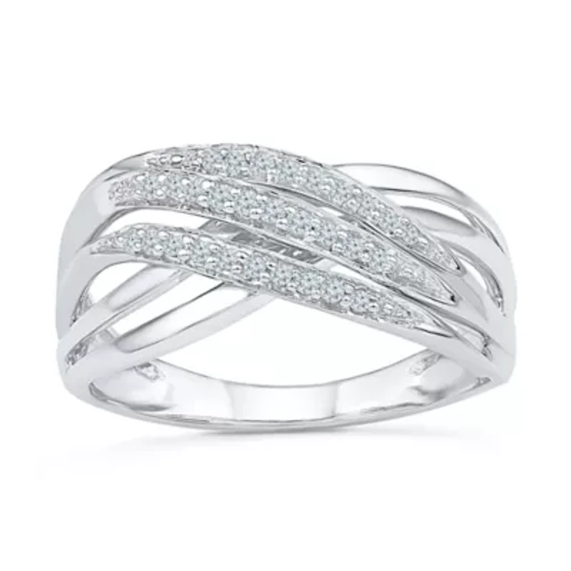 Womens 2MM 1/8 CT. T.W. Natural White Diamond Sterling Silver Crossover Band
