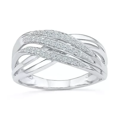 Womens 2MM 1/8 CT. T.W. Natural White Diamond Sterling Silver Crossover Band