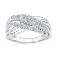 Womens 2MM 1/8 CT. T.W. Natural White Diamond Sterling Silver Crossover Band