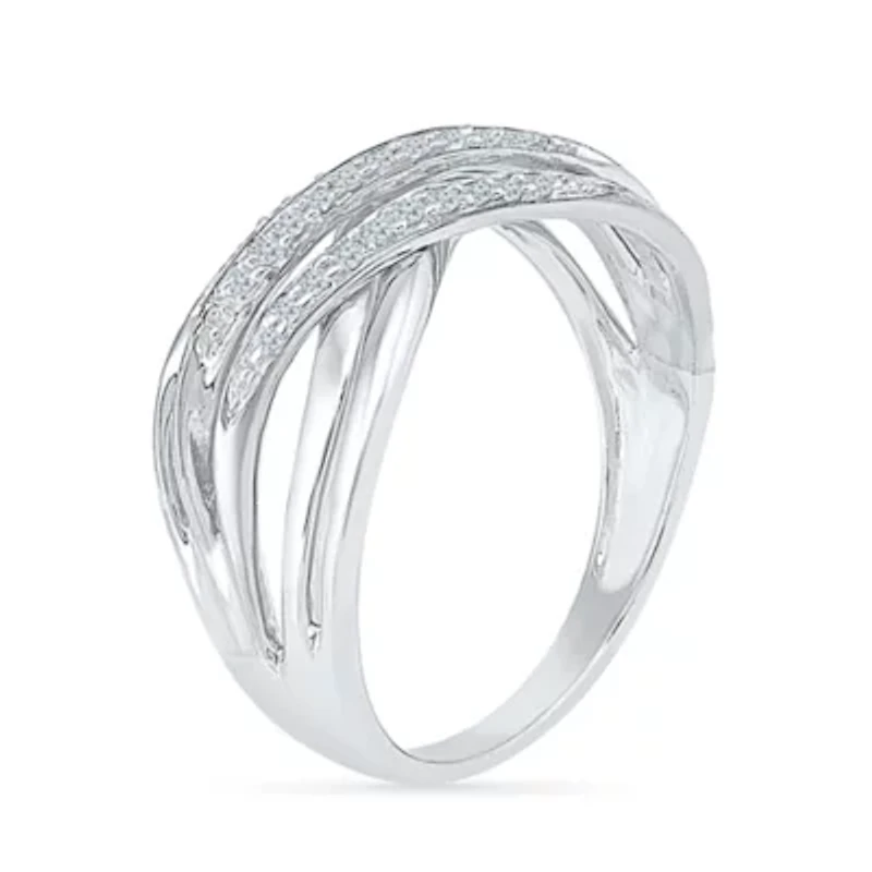 Womens 2MM 1/8 CT. T.W. Natural White Diamond Sterling Silver Crossover Band