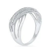 Womens 2MM 1/8 CT. T.W. Natural White Diamond Sterling Silver Crossover Band