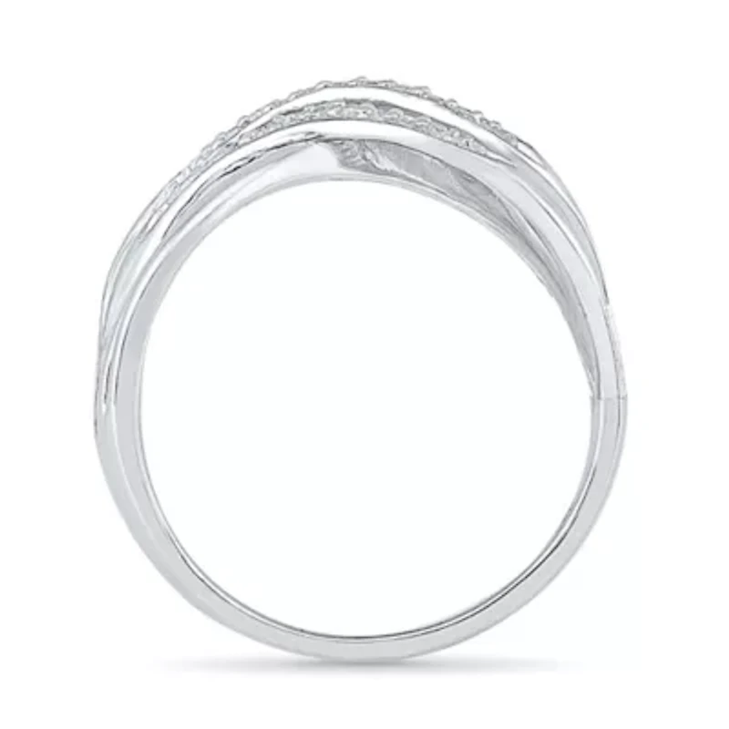 Womens 2MM 1/8 CT. T.W. Natural White Diamond Sterling Silver Crossover Band