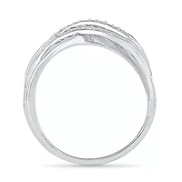 Womens 2MM 1/8 CT. T.W. Natural White Diamond Sterling Silver Crossover Band