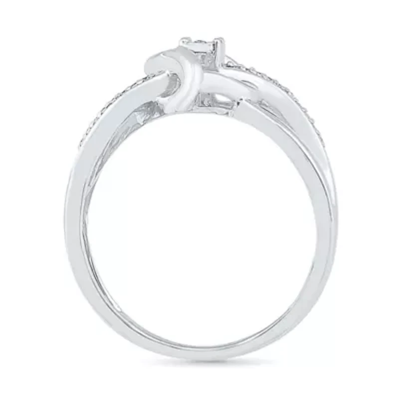 Womens Diamond Accent Natural White Sterling Silver Heart Crossover Cocktail Ring