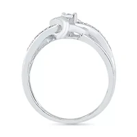Womens Diamond Accent Natural White Sterling Silver Heart Crossover Cocktail Ring
