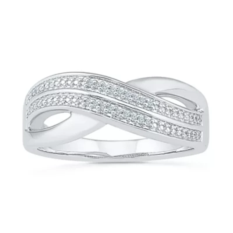 Womens 2MM Diamond Accent Natural White Sterling Silver Crossover Band