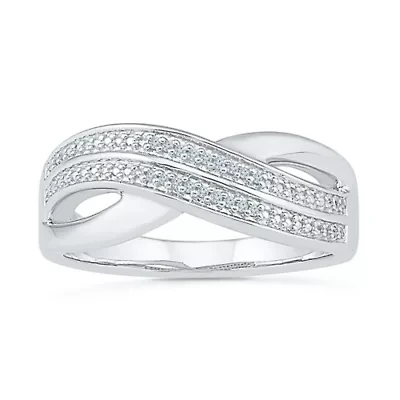 Womens 2MM Diamond Accent Natural White Sterling Silver Crossover Band