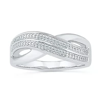 Womens 2MM Diamond Accent Natural White Sterling Silver Crossover Band