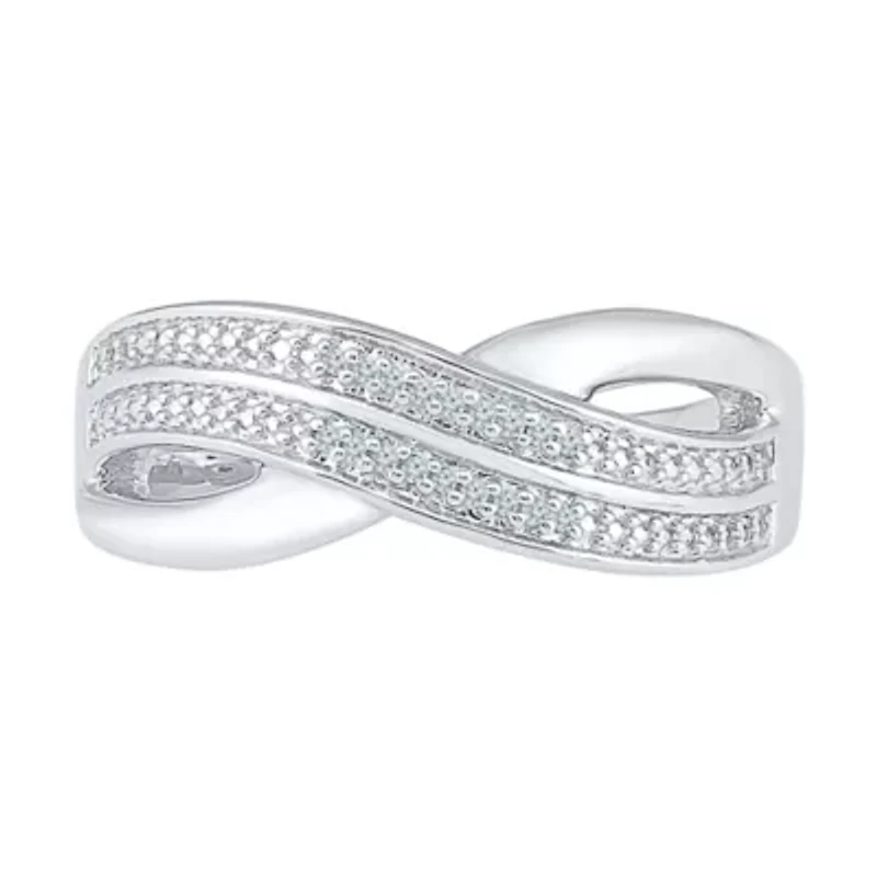 Womens 2MM Diamond Accent Natural White Sterling Silver Crossover Band